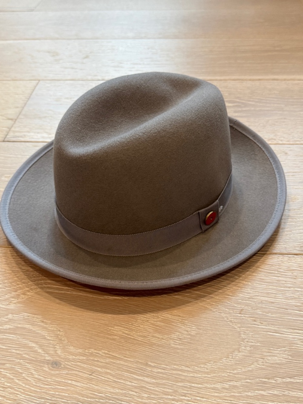100% Authentic Keith James Red Felt Fedora with Gray Trim